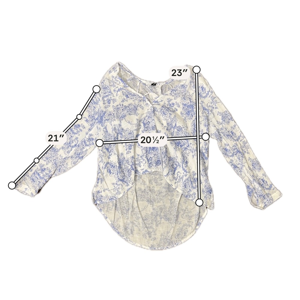 Windsor Floral Blouse Strappy V-Neck High-Low Top Blue White Women's Size Small - Picture 8 of 8